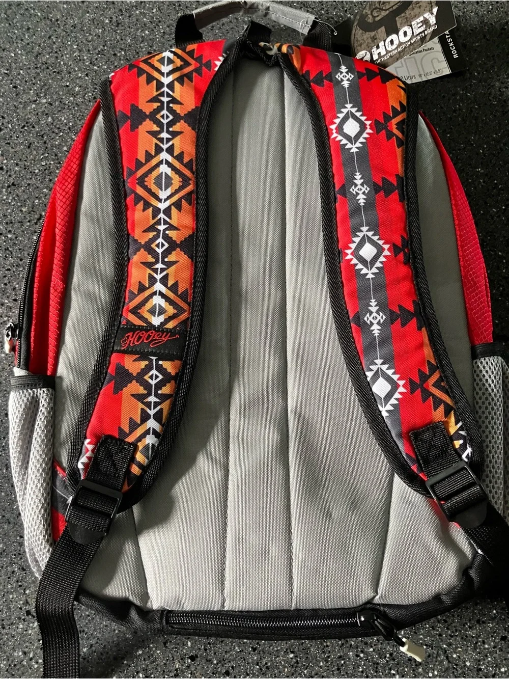 Hooey Red, Gray and Black unisex Backpack with hat holder and rain cover NWT